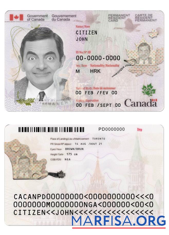 Printable Canada permanent resident card version 2 template
